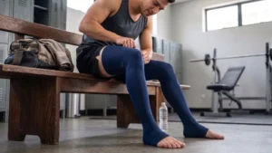 Concept image: Bare Snugs leg warmers after a workout